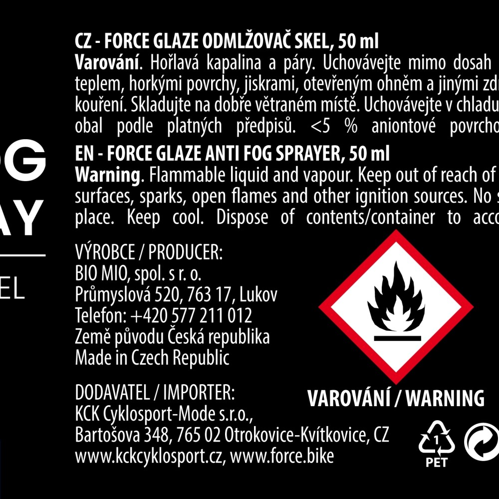 čistič a odmlžovač skel brýlí FORCE GLAZE  50ml