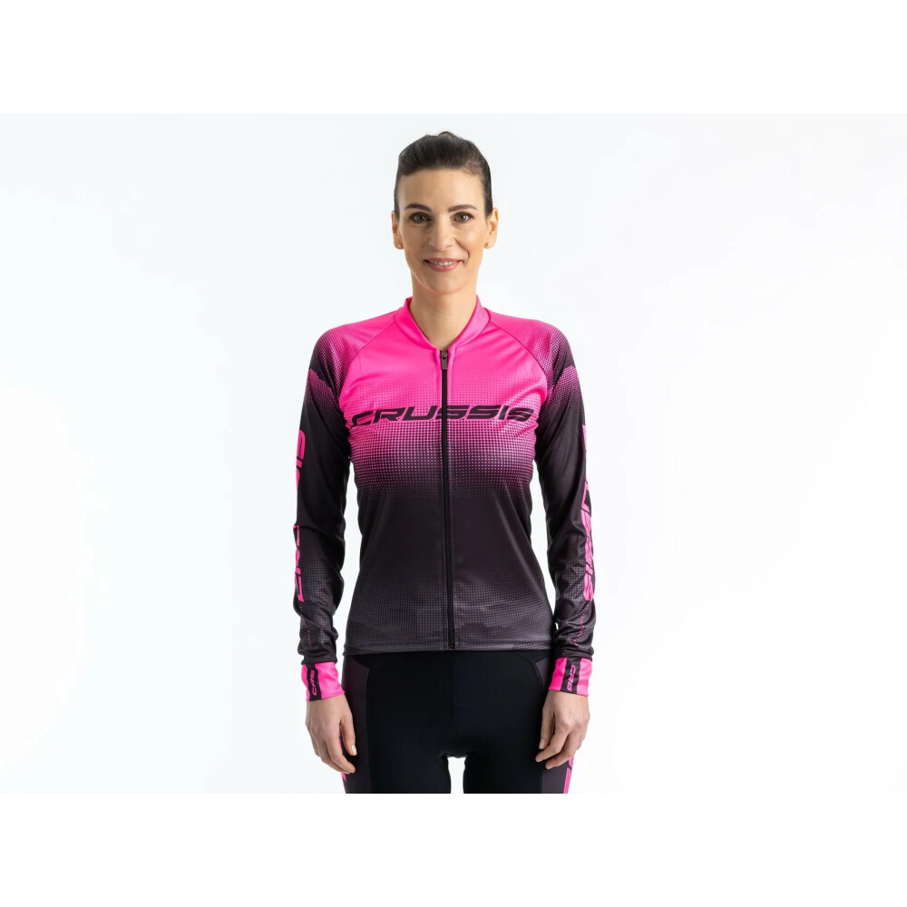Dámský cyklistický dres CRUSSIS, dlouhý rukáv, černá/růžová