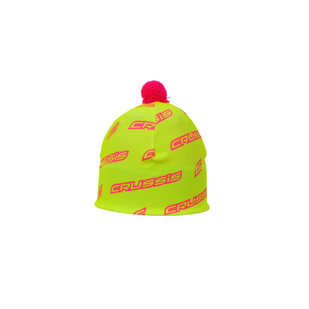 Čepice CRUSSIS s bambulí žlutá fluo / růžová fluo logo