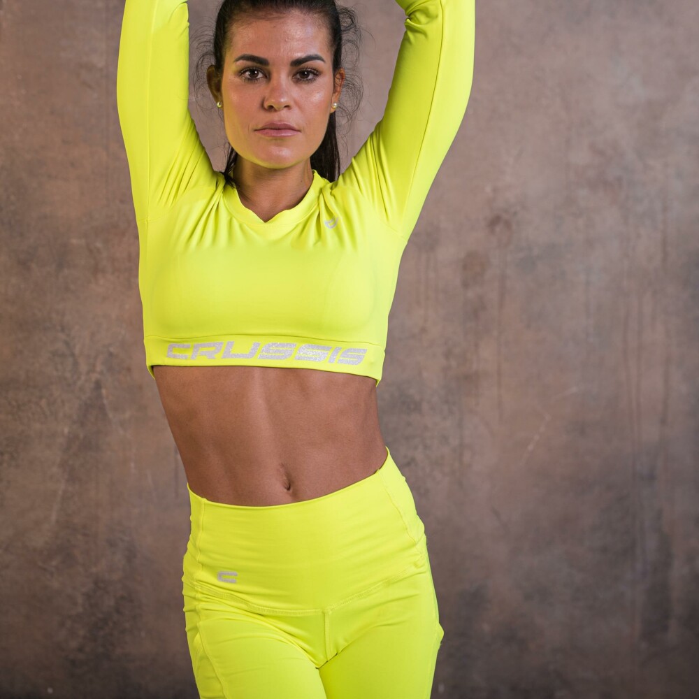 Dámský Crop Top dlouhý rukáv NEON YELLOW