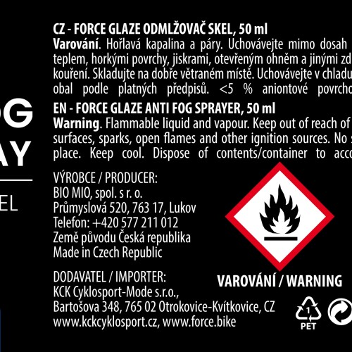 čistič a odmlžovač skel brýlí FORCE GLAZE  50ml