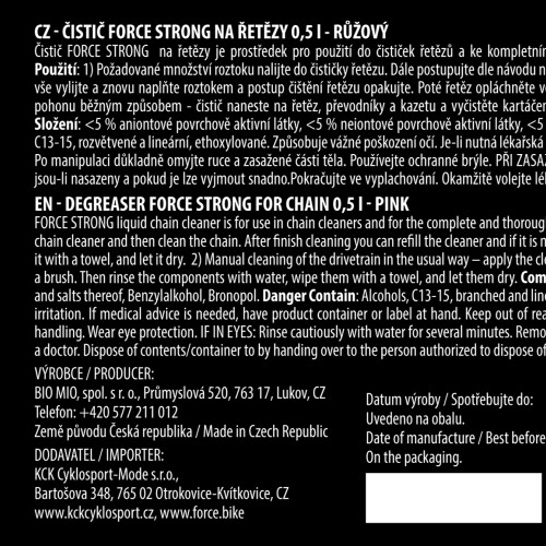 čistič F STRONG na řetězy - 0,5 l, láhev - růžový