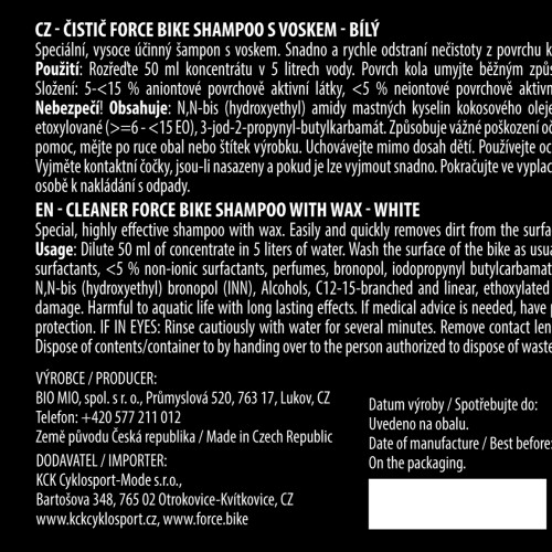 čistič FORCE BIKE SHAMPOO s voskem - 0,5 l - bílý