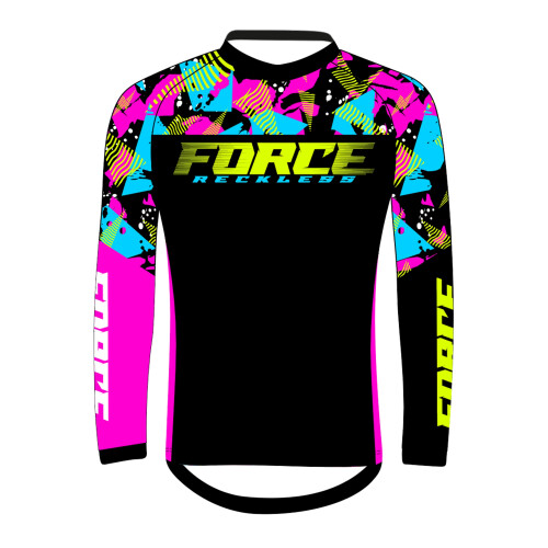 dres F RECKLESS dl. rukáv, černo-růžovo-fluo