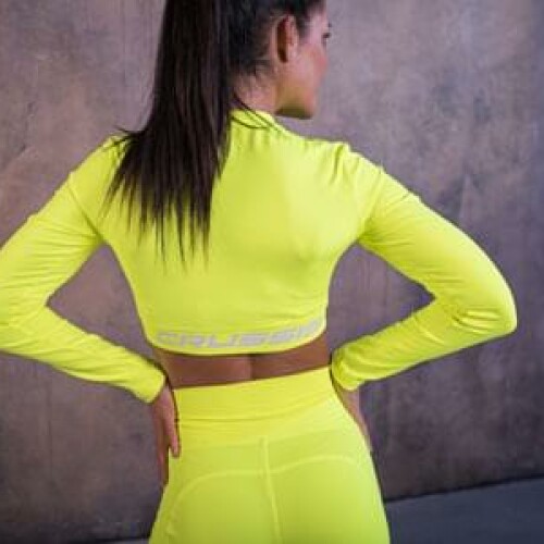 Dámský Crop Top dlouhý rukáv NEON YELLOW