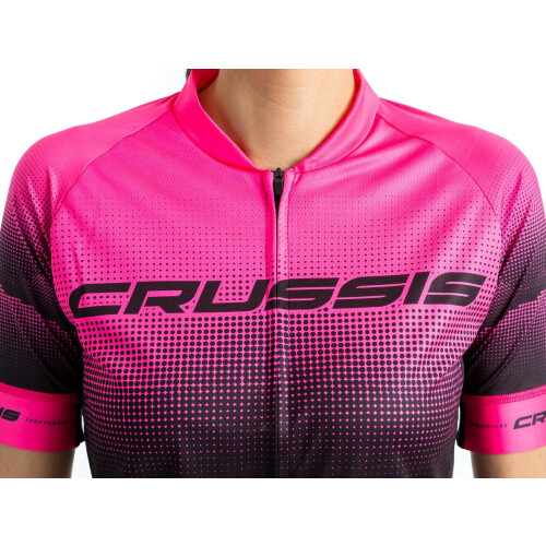 Dámský cyklistický dres CRUSSIS, krátký rukáv, černá/růžová
