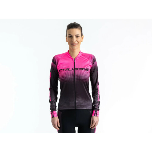 Dámský cyklistický dres CRUSSIS, dlouhý rukáv, černá/růžová