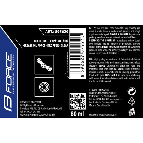 mazivo-kapátko FORCE olej čirý, minerální, 80 ml