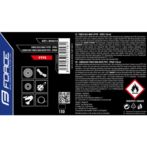 mazivo-sprej FORCE olej WAX s PTFE, 150ml