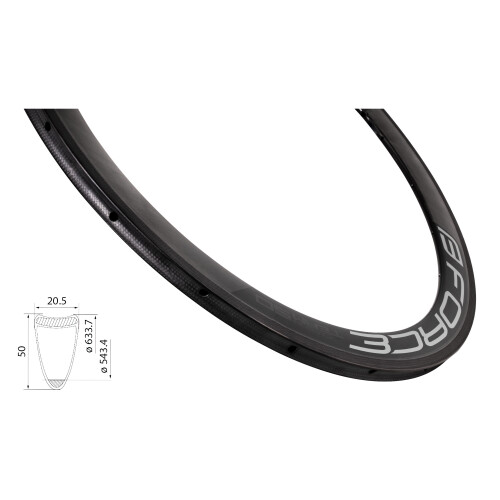 ráfek FORCE silniční galuskový KARBON 50mm, 24děr