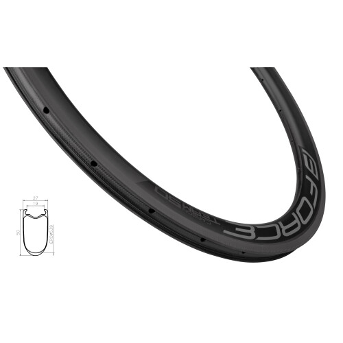 ráfek FORCE silniční plášťový KARBON 50mm, 24děr