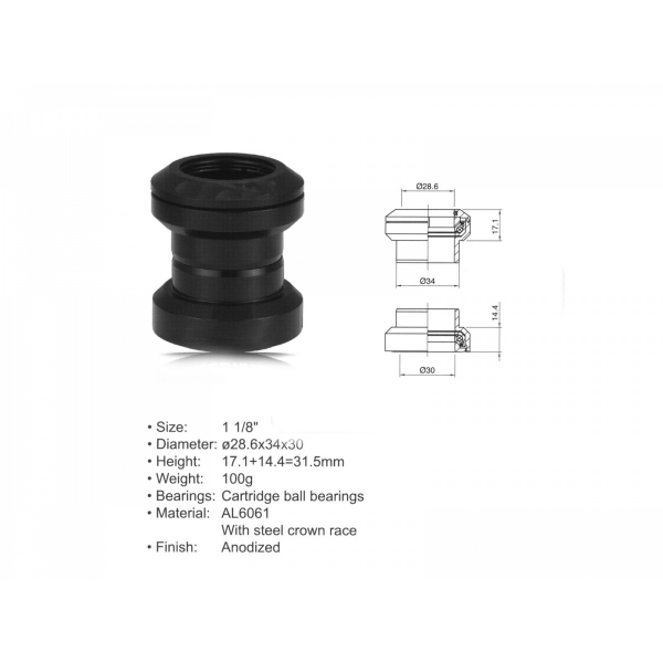 AUTHOR Hlavové složení ACO-HS04 (1 1/8"; d:28.6/ 34/ 30mm) (černá)