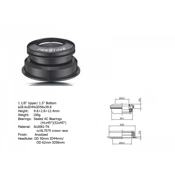 AUTHOR Hlavové složení ACO-F13H Internal (1 1/8" / 1,5"; d: 39,8/ 44/ 56mm) (černá)