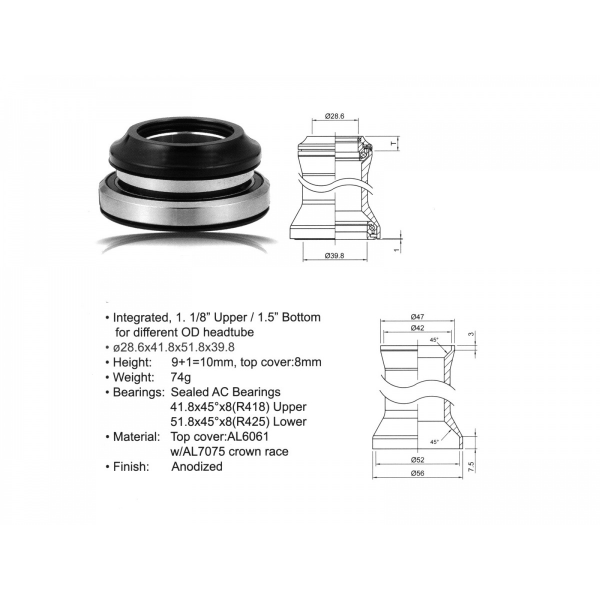 AUTHOR Hlavové složení ACO-HS40 Integrated (28.6/ 41.8/ 51.8/ 39.8mm) (černá)