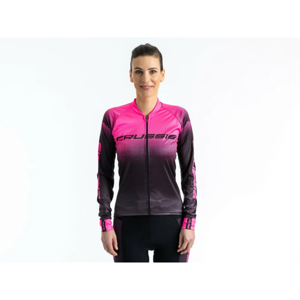 Dámský cyklistický dres CRUSSIS, dlouhý rukáv, černá/růžová