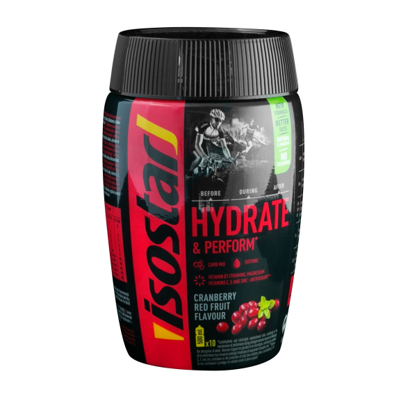 ISOSTAR Hydrate and Perform, dóza, 400 g brusinka