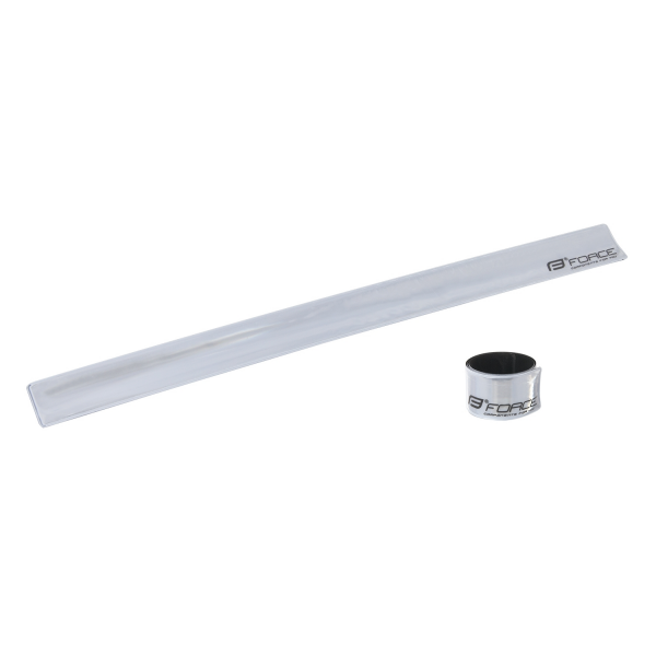 pásek reflexní FORCE, samonavíjecí, 38 cm, stříbr.